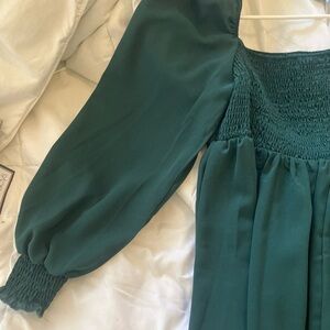 Sheer Long Sleeve Hunter Green Dress